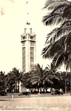 1930s HONOLULU HAWAII ALOHA TOWER  STREET VIEW AUTOS PALMS RPPC POSTCARD P1583 picture
