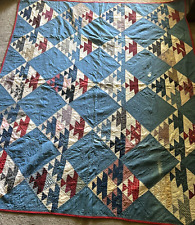 Antique Cutter Quilt Anvil  Hand Stitched Red Indigo Blue Double Pink 64x75 picture
