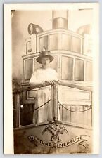RPPC Lady Wears A Walking Hat w/Bows~Rides Fantasy SS Neptune~Studio Shot c1913 picture
