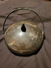 Sheffield Silver Art Deco Lidded Covered Candy Dish w/ Wood Knob & Handle 7.5