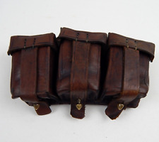 WWII WW2 German Brown Leather Triple 3 Pocket Ammo Pouch K98 Unmarked picture