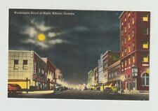 Postcard GA Georgia Albany Washington Street at Night Moonlight Linen Unused picture