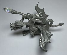 Masterworks 1989 Fine Pewter Wizard Riding Winged Dragon Figurine Crystal Staff picture