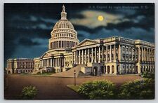 Postcard Washington D.C. U.S. Capitol By Night Linen UNP A4 picture