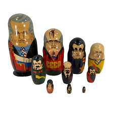 Russian Political Leaders Painted Matryoshka Nesting Wood 10 Doll Set picture