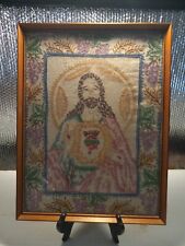 Vintage 1950s '60s Catholic Idolatry Embroidered Jesus Grannycore Cottagecore  picture