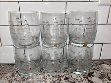Vtg Set Etched Clipper Ship Glasses Romania Toscany Double Old Fashioned Tumbler picture