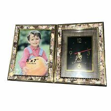Vintage Brass Picture Frame and Clock / 2 Panel Hinged and Folding picture