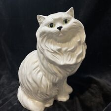 Vintage Large White Ceramic Persian Cat Statue Figurine Sitting 14” tall picture