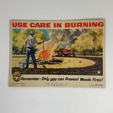 Vintage Smokey The Bear Poster Cardboard Use Care in Burning 18x13 Prevent Fires picture