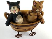 Vtg Suzi Skoglund Blossom Bucket Primitive Figurine Cats In A Basket on Wheels picture