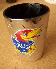 Kansas University KU Jayhawks mascot shot glass silvered round NCAA shotglass picture