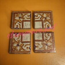 Lot of 4 Vintage Hand Painted Ceramic Tiles 2.75x2.75in, 7x7cm picture