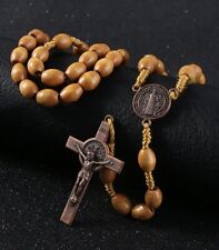 “ON SALE NOW“ St Saint Benedict (The Protector) Wood Bead Rosary Copper Crucifix picture