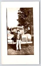 c1939 Plymouth Classic Car & Boy Saluting~Vintage Original Photograph picture
