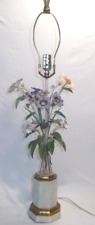 Vintage 1960s Italian Floral Metal Tole Table Lamp With Gold Gilt Wood Base picture