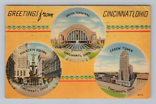 Postcard Linen Greetings Cincinnati Ohio OH Scenic Multi Views c1943 picture
