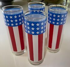 Set 4 Vintage Red White Blue Stars Stripes Flag Bicentennial Drinking Glasses picture
