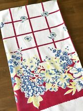 Vintage Red Check Floral Tablecloth 1950s Blue & Yellow Country Flowers 49