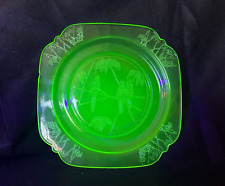 Vintage Green Depression Uranium Glass Parrot Sylvan Dinner Plate 9” picture