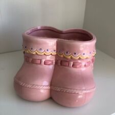 Vintage NAPCO Pink Baby Shoes Bootie Planter Girl Gift Shower Organizer Vase picture