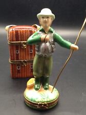Limoges Fly Fisherman And 2 Tier Fishing Tackle Box Trinket Box  picture
