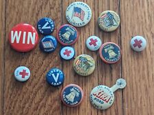 Lot of 15 Original WW1 WW2 US War Bonds Lapel Pins, Buttons, Celluloid, Antique picture