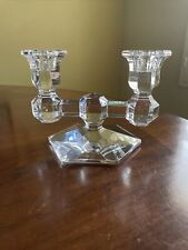 Val Saint Lambert Crystal Double Candle Holder Vtg Hexagon Base picture