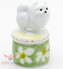 Beautiful Gzhel Porcelain trinket Box Pomeranian Spitz dog Figurine hand painted picture