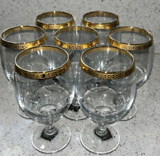 Vintage 1950s Circleware Crystal Classique Gold Rimmed Wine Goblets Set of 7 picture