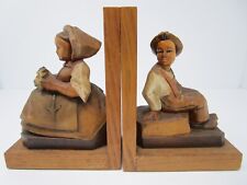 Vintage Hand Carved Wooden Bookends Boy & Girl OTCO Trademark Made in Italy picture