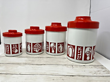 Vintage Atapco Aluminum Canister Nesting Set of 4 Red & White Vegetables 1970's picture