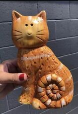 Vintage Large Hand Painted Orange Tabby Cat Ceramic Figurine 9” tall picture