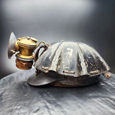 Antique Coal Miner Leather Turtle Shell Cap Helmet Carbide picture