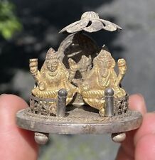 Vintage Hindu Metal Shrine w/ Miniature Figures Ganesha Ganesh & Lakshmi Laxmi picture