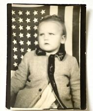 1940s Blurry Girl  VTG FOUND Photo Booth Arcade American Flag Scowl On Her Face picture