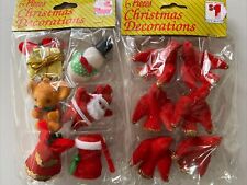 Lot of 12 Vintage Flocked Felt Christmas Ornaments Santa Bear Birds New NOS picture