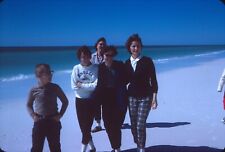 1963 Women Kids Walking Along Shoreline Beach Cold Weather Vintage 35mm Slide picture
