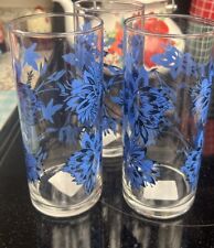 3 Beautiful Vintage Cristar Lexington Blue Floral Drink Glass Tumblers NWT 16oz picture