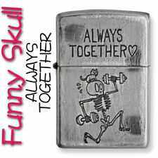 Zippo Oil Lighter Funny Skull Always Together Silver Used Finish 1-side Etching picture