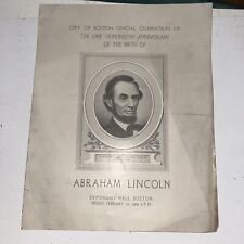 1909 Program: Boston Official Celebration of 100th Anniversary Lincoln Birth picture
