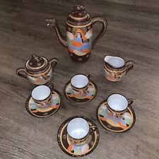 Vintage Moriage Dragonware Tea Set With Geisha Design Teapot Creamer Sugar Tea C picture