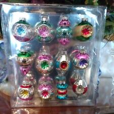 Lot 12 NEW RETRO SHABBY COTTAGE SHINY Christmas Ornaments INDENTS BALLS GLASS picture