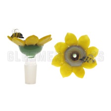 14mm Bowl Slide Yellow Sunflower Glass Bowl  w/ Bee Yellow Petals picture