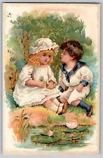 1899 Victorian Children Illustration Trade Card - Vintage Collectible Blank Card picture