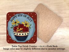Happy 4th Of July Apple Bowls     Set Of 4 corked back Drink Coasters picture