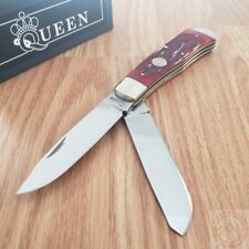 Queen Big Boy Trapper Pocket Knife 1095 Steel Blades Red Jigged Bone Handle 7555 picture