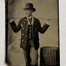 Antique Tintype Photograph Very Handsome Dapper Man Riding Crop Gay Int picture