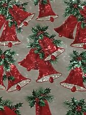 VTG CHRISTMAS WRAPPING PAPER GIFT WRAP FOIL BELLS HOLLY SO PRETTY picture