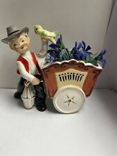 Vintage 1950s Enesco Organ Grinder & Parrot Ceramic Planter 5” Tall Hand Painted picture